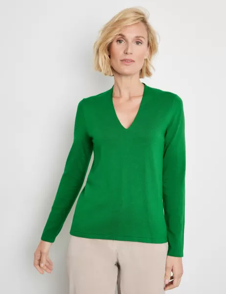 Samoon Taifun Gerry Weber Bright Green Pullover Aus Feinstrick Mit V-Ausschnitt Damen Pullover