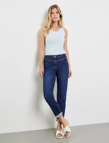 Dark Blue Denim With Use Damen 7/8 Jeans Relaxed Fit Jeans Samoon Taifun Gerry Weber