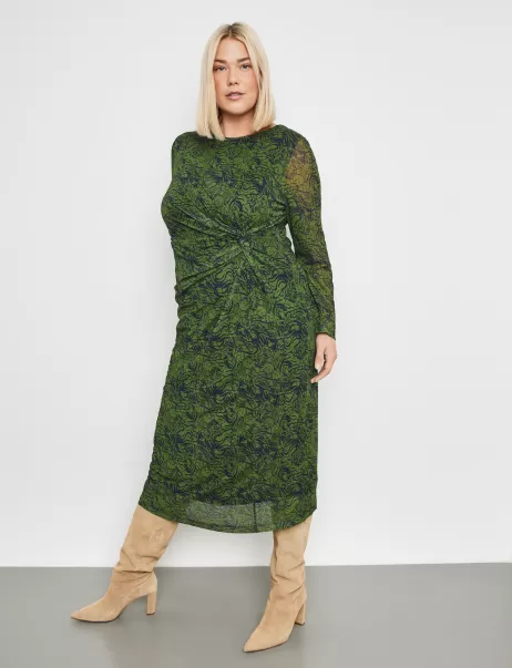 Samoon Taifun Gerry Weber Festliche Kleider Woodbine Green Gemustert Damen Meshkleid Mit Drapierung