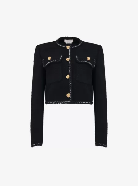 Tailoring Schwarz Damen Jacke Mit Kastenförmiger Passform Aus Tweed Alexander Mcqueen