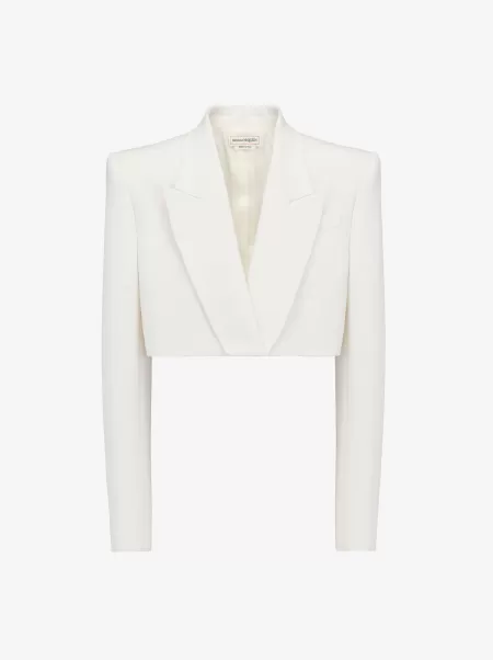 Alexander Mcqueen Soft White Kastenförmige Gekürzte Jacke Damen Tailoring