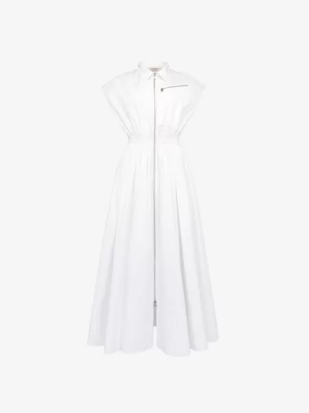 Optic White Blusenkleid Mit Überschnittenen Schultern Kleider Damen Alexander Mcqueen