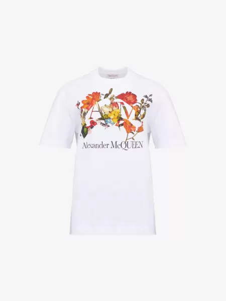 Damen Weiss T-Shirts Und Sweatshirts Dutch Flower Logo-T-Shirt Alexander Mcqueen