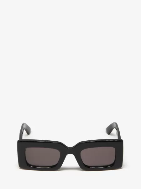 Schwarz/Rauch Markante Rechteckige Sonnenbrille Damen Alexander Mcqueen Sunglasses