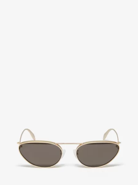 Alexander Mcqueen Sunglasses Helles Gold/Rauch Piercing-Cat-Eye-Sonnenbrille Damen