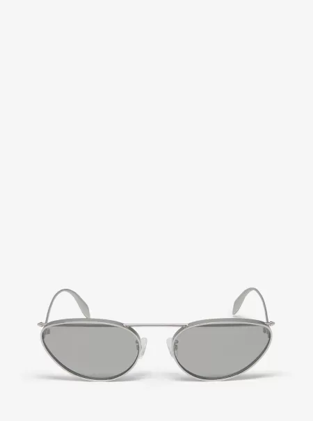 Piercing-Cat-Eye-Sonnenbrille Silber Damen Sunglasses Alexander Mcqueen
