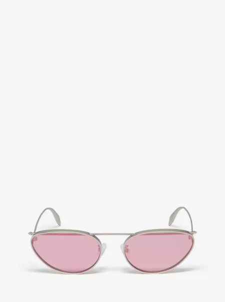 Alexander Mcqueen Sunglasses Piercing-Cat-Eye-Sonnenbrille Silber/Pink Damen