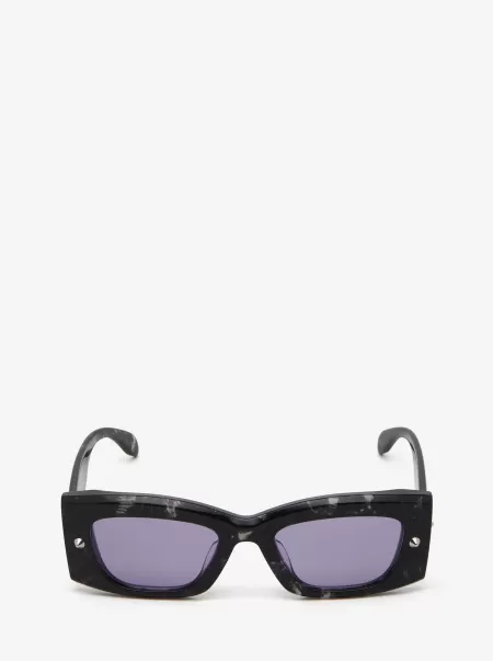 Damen Rechteckige Sonnenbrille Mit Spike-Studs Alexander Mcqueen Sunglasses Havana/Violett
