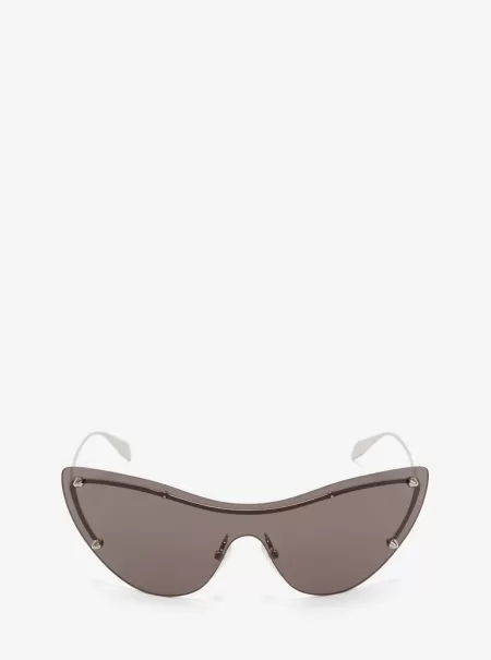 Damen Alexander Mcqueen Sunglasses Spike Studs Cat-Eye Mask Sunglasses Rauch/Silber