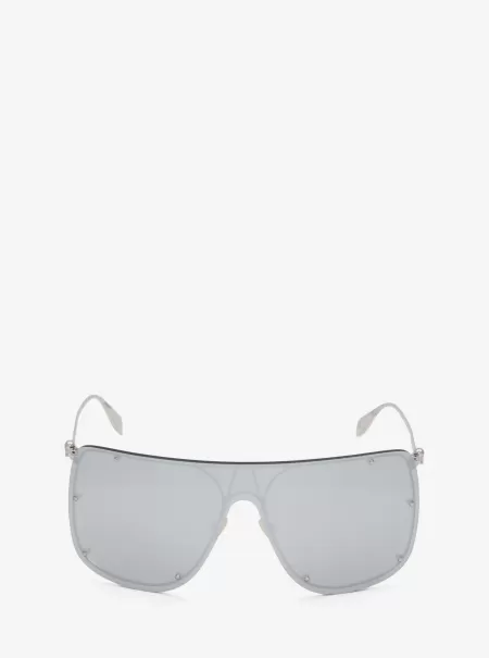Damen Grau/Silber Alexander Mcqueen Skull-Mask-Sonnenbrille Sunglasses