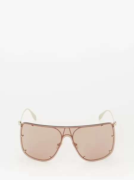 Gold/Braun Sunglasses Damen Skull-Mask-Sonnenbrille Alexander Mcqueen