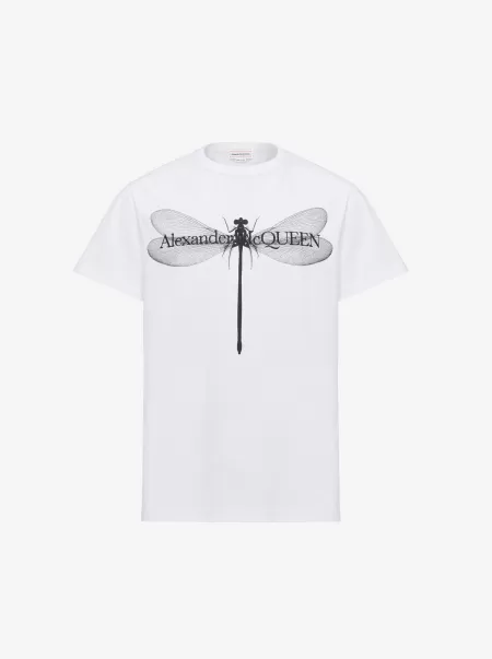 T-Shirt Mit Dragonfly-Print Herren Weiss/Schwarz T-Shirts Und Sweatshirts Alexander Mcqueen