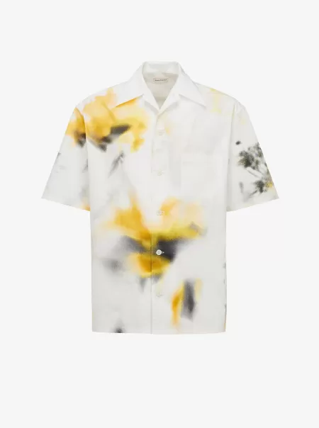 Alexander Mcqueen Weiss/Gelb Hemden Herren Bowlingshirt Mit Obscured Flower-Motiv