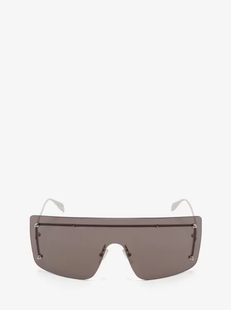 Herren Spike Studs Mask Sunglasses Brillen Rauch/Silber Alexander Mcqueen